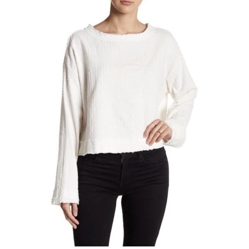 Free People Walking In Hueco Ivory Textured Tie Back Top